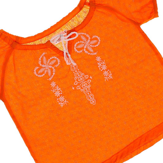 orange flower sholder shirt