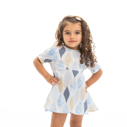 light blue green half sleeve dress with decorative print