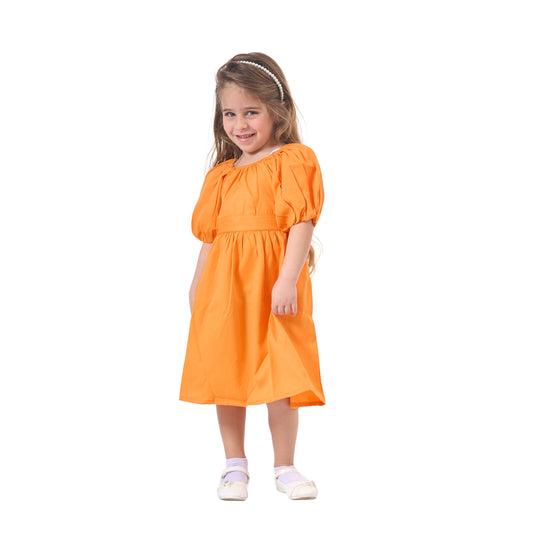Girls' Orange Puff Sleeve Dress