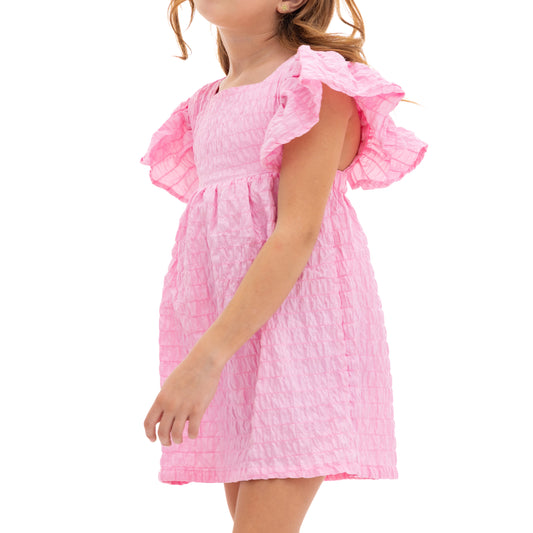 Girls' Pink Sleeveless Dress with Shoulder Decorations