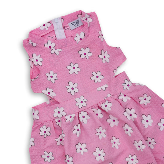 Girls' Pink Sleeveless Dress with All Over Print