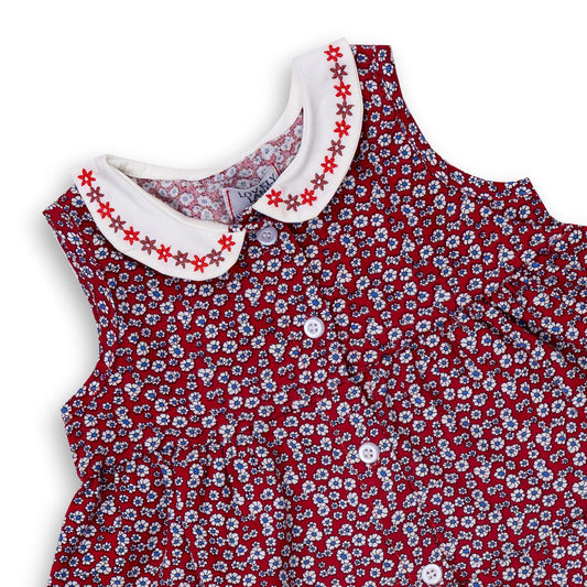 Baby Girls' Red Sleeveless Floral Dress with Decorations on Collar