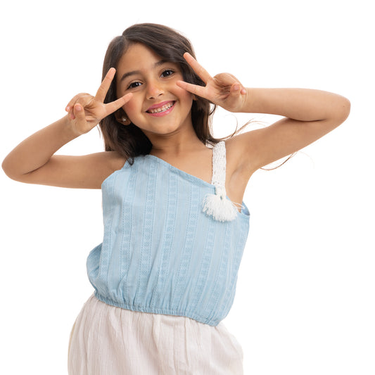 light blue sleeveless blouse
