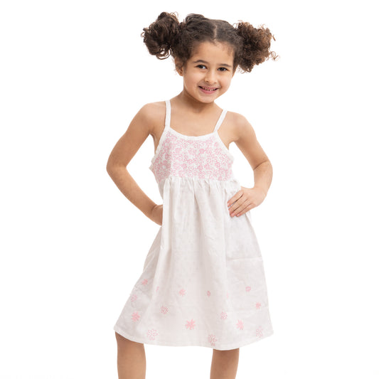 white shoulder laced dress with flower stitching