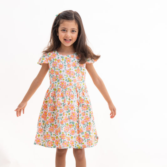 summer dress with orange flower prints