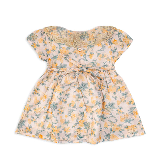 Beige dress with yellow rose print