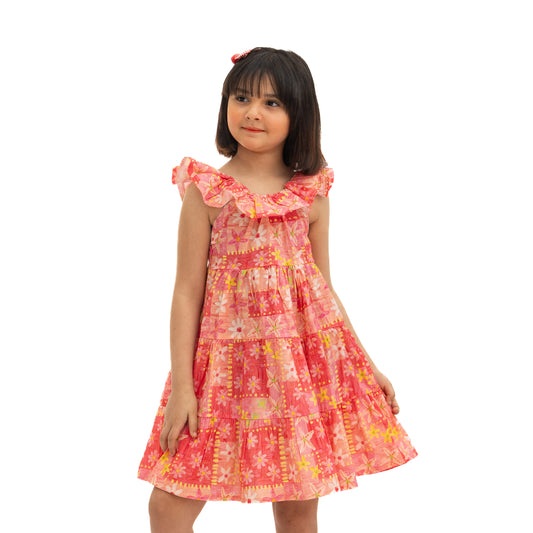Red and Pink Sleeveless Dress