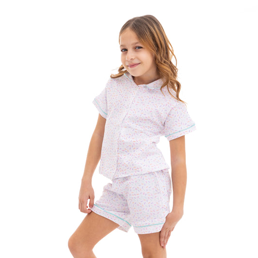 Girls' Short Sleeve Pajama Set with Colorful Sprinkle Print