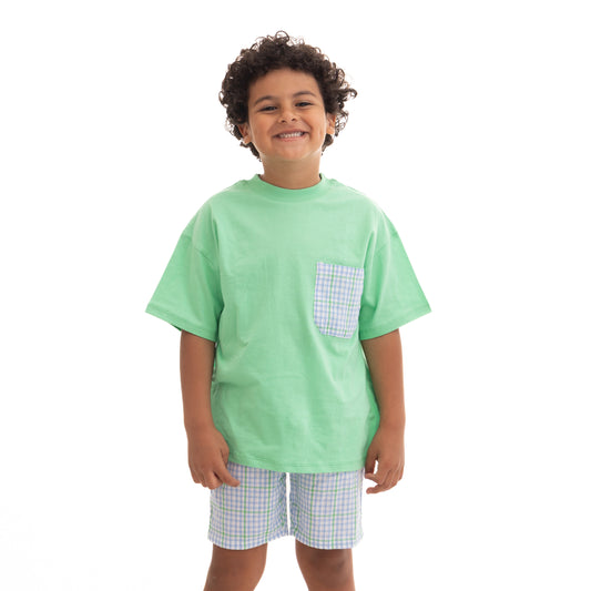 Boys' Green Plaid Shorts Pajama Set