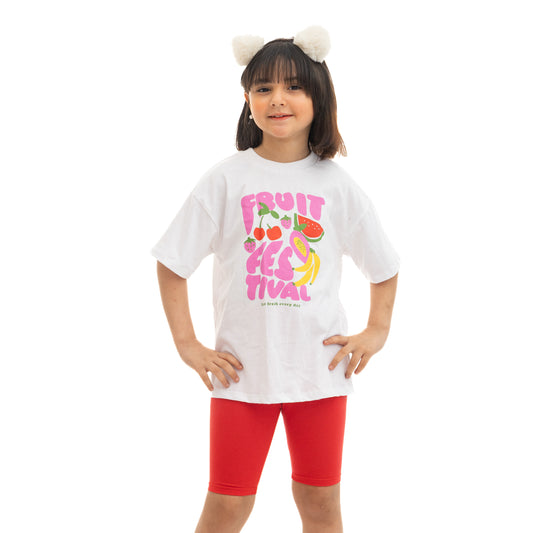 Girls' White & Red Watermelon Print Pajama Set