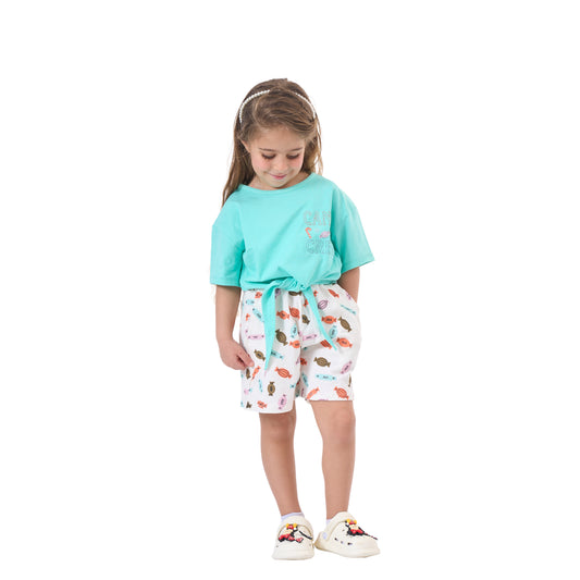 Turquoise Shirt and White Short Set