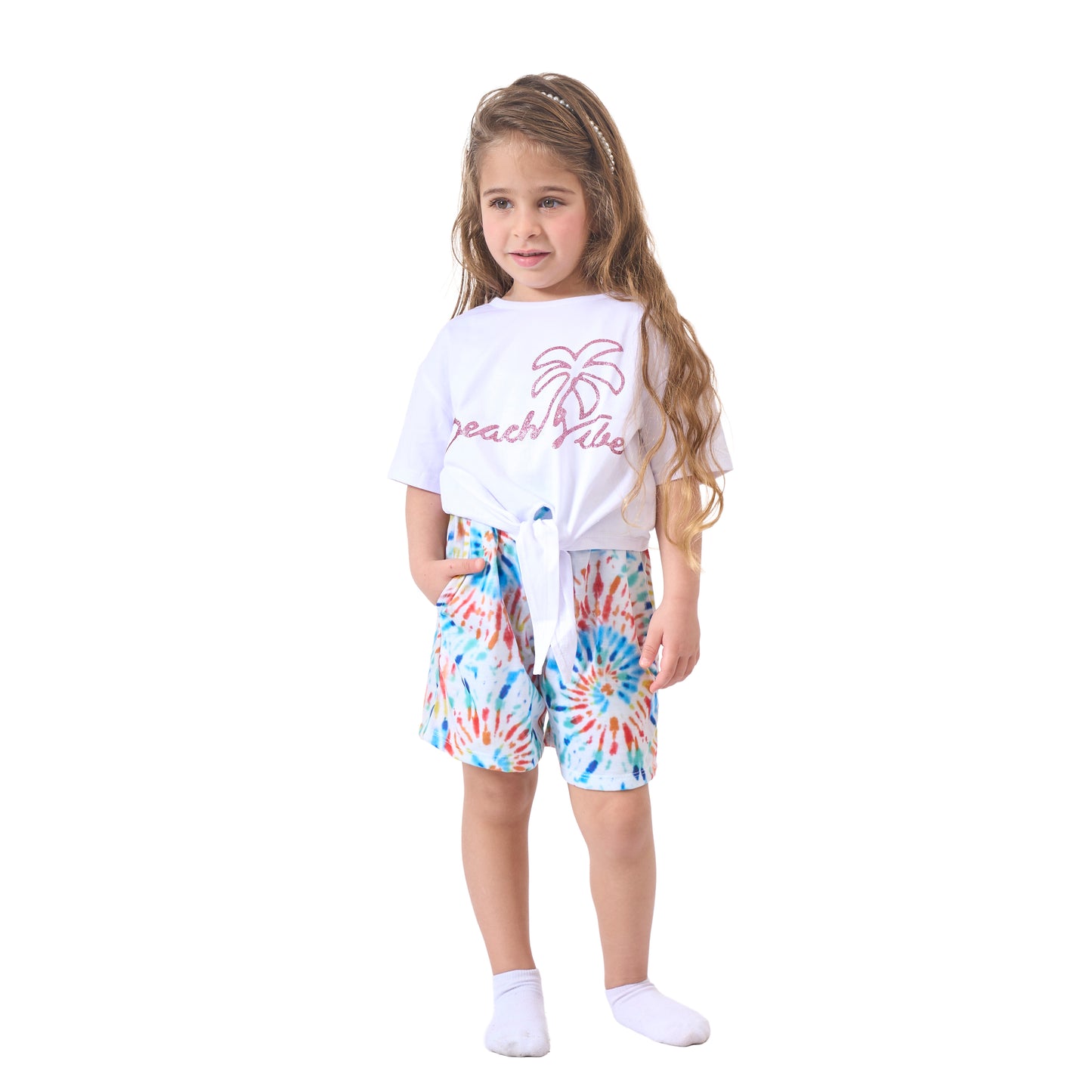 White Shirt and Colored Short Set