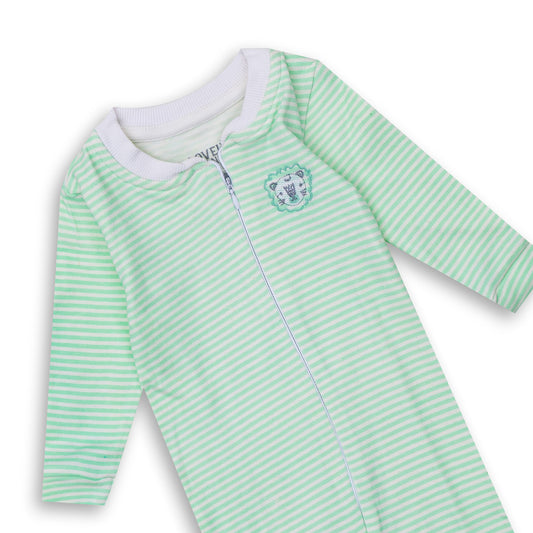 Baby Boys' Long Sleeved Green Stripped Onesie with Lion Stitching