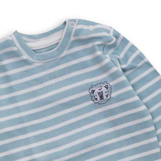 Aqua Blue and White Stripped Shirt