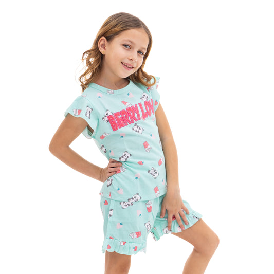 Baby Girls' Cute Turquoise Pajama Set with a Fun Drink Print