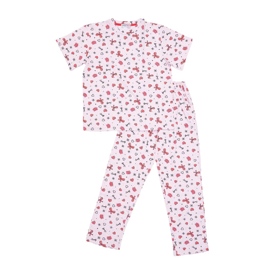 Women's Pink Printed Pajama Set (2)
