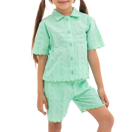 Girls' Short Sleeve Mint Green Shirt and Mint Green Short