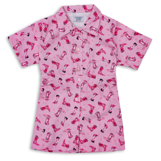 Girls' Pink Short Sleeve Bodysuit with All Over Print