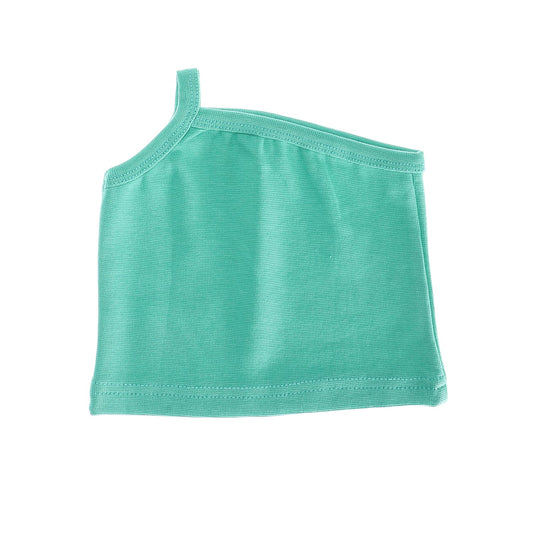 one shoulder tiffany green stitched baby girl tee 1