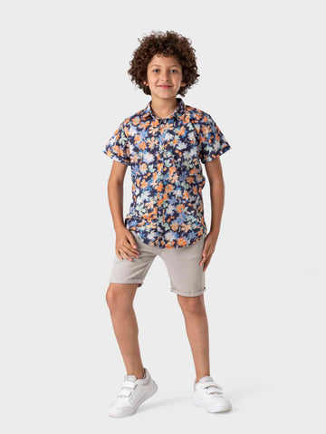 orange half sleeve buttoned down shirt 1