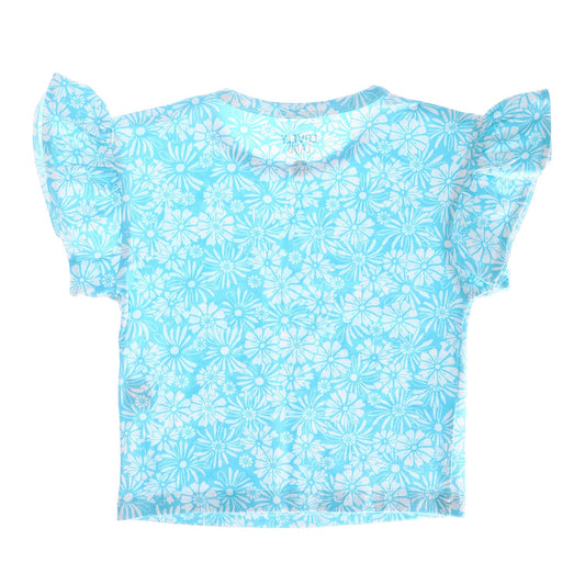 ruffles trims floral turquoise white girls tee 1