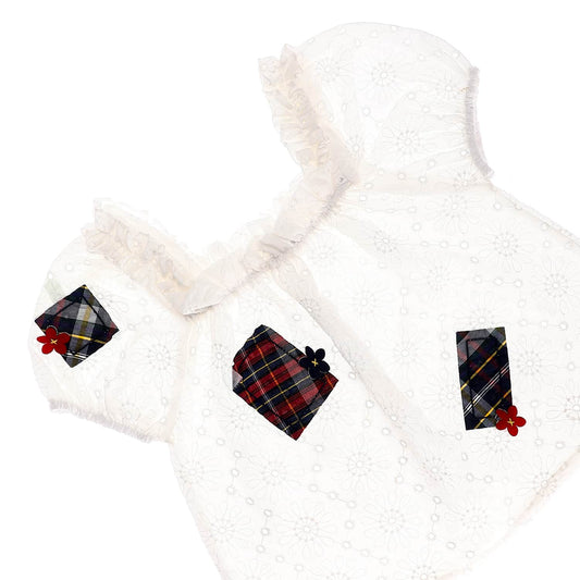 Perforated White, Navy Blue & Red Girls Blouse