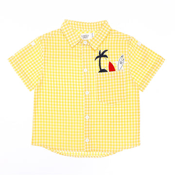 yellow white plaids turn down baby boy shirt