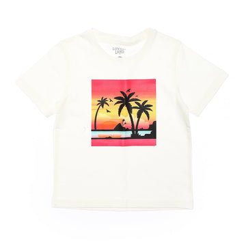 tropical island printed baby boys tee white yellow black mint