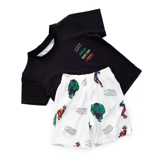 marvel characters printed on black white boys slip on pajama 2