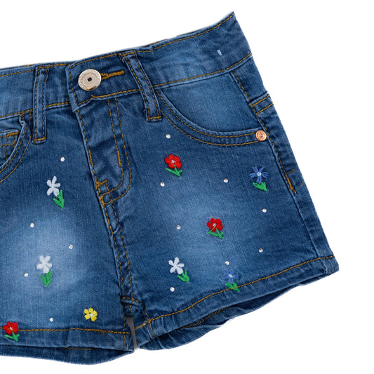 dark blue jeans hot short with all over stitching