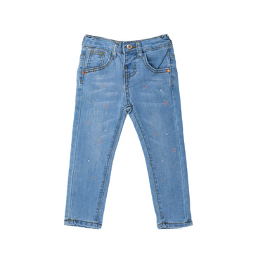 light blue jeans pants with stars stitching