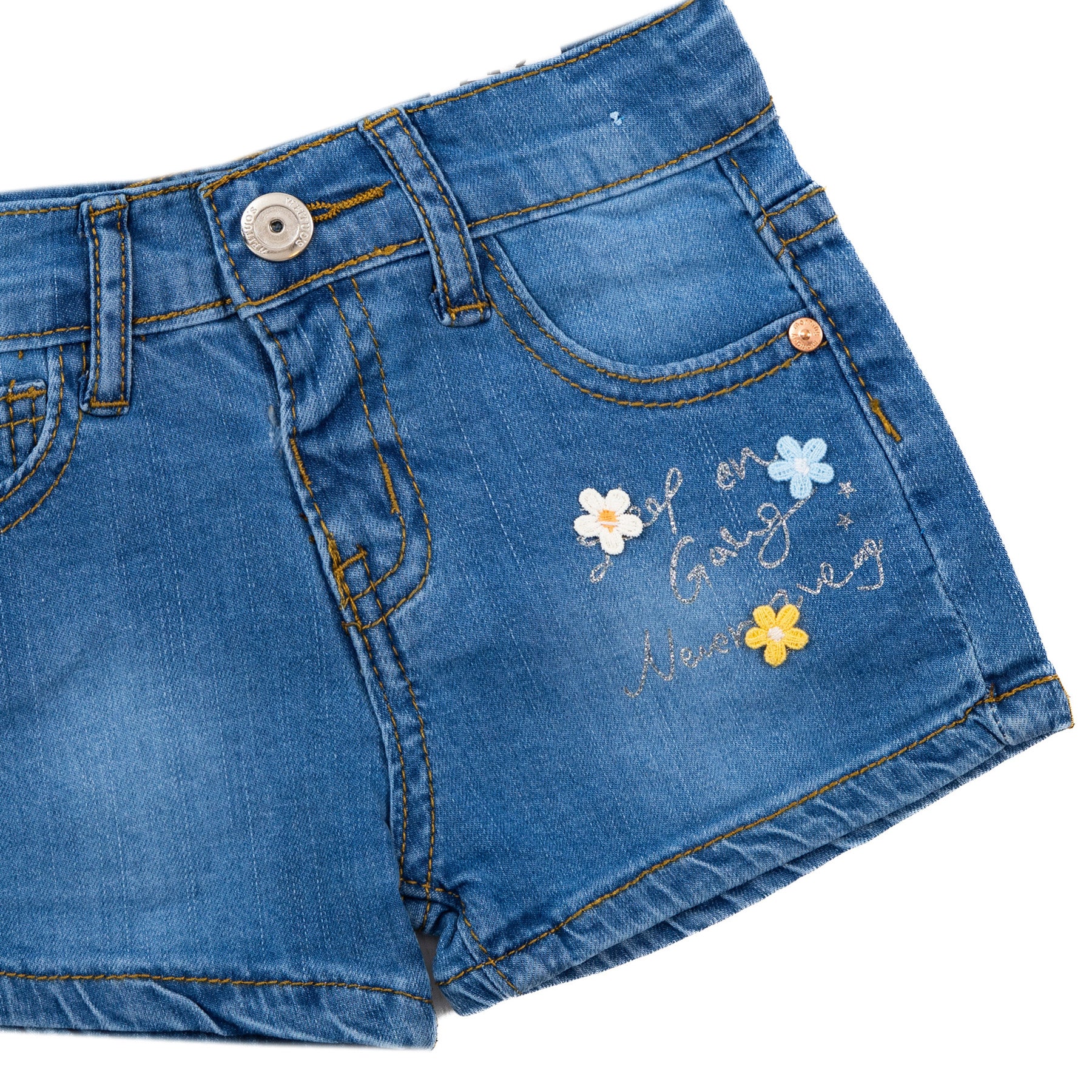 light  blue jeans hot short with flower stitching