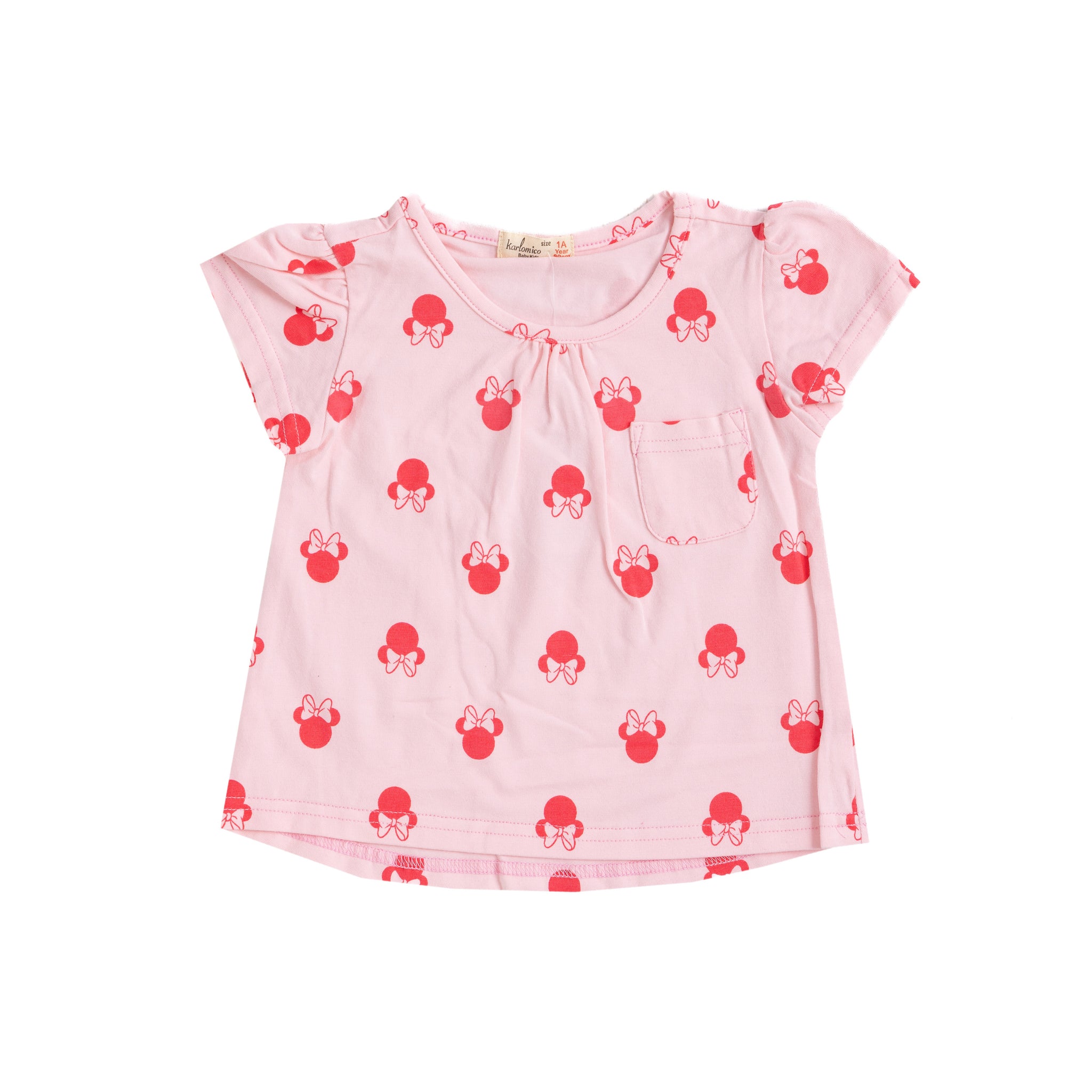 pink short sleeve top with decorative print