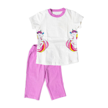 white pyjama set with unicorn print