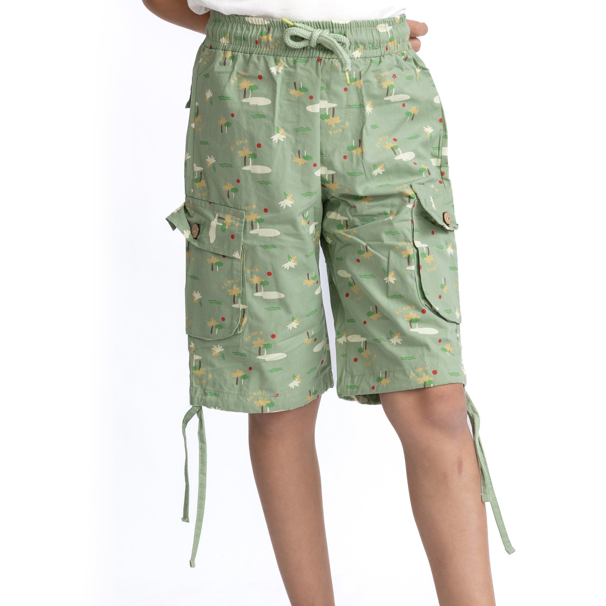 olive green short with print