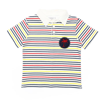 Striped Baby Boys Polo Shirt - White, Navy Blue, Yellow & Red