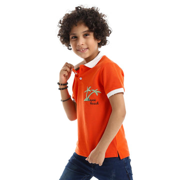 Stitched "Hawaii Beach" Orange & White Baby Boys Polo Shirt