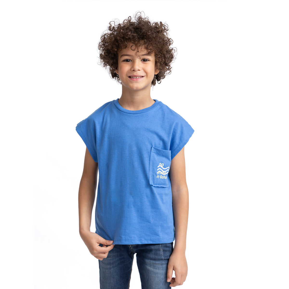 Blue Sleeveless Shirt with Print