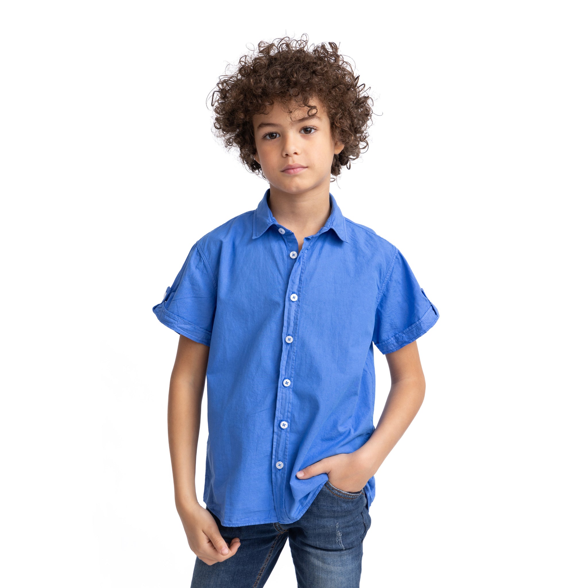 royal blue half sleeve buttoned shirt