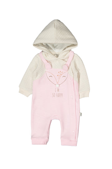 two tone pink hoodied salopette with chest print