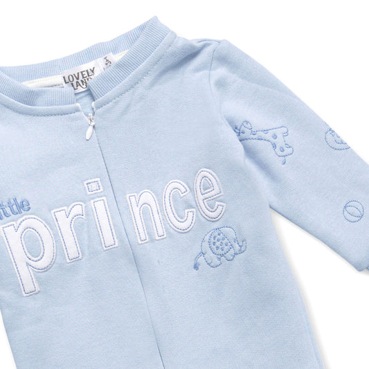 light blue salopette with prince embroidery design