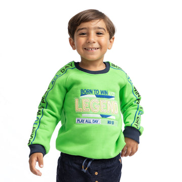 green shirt with chest and sleeve print