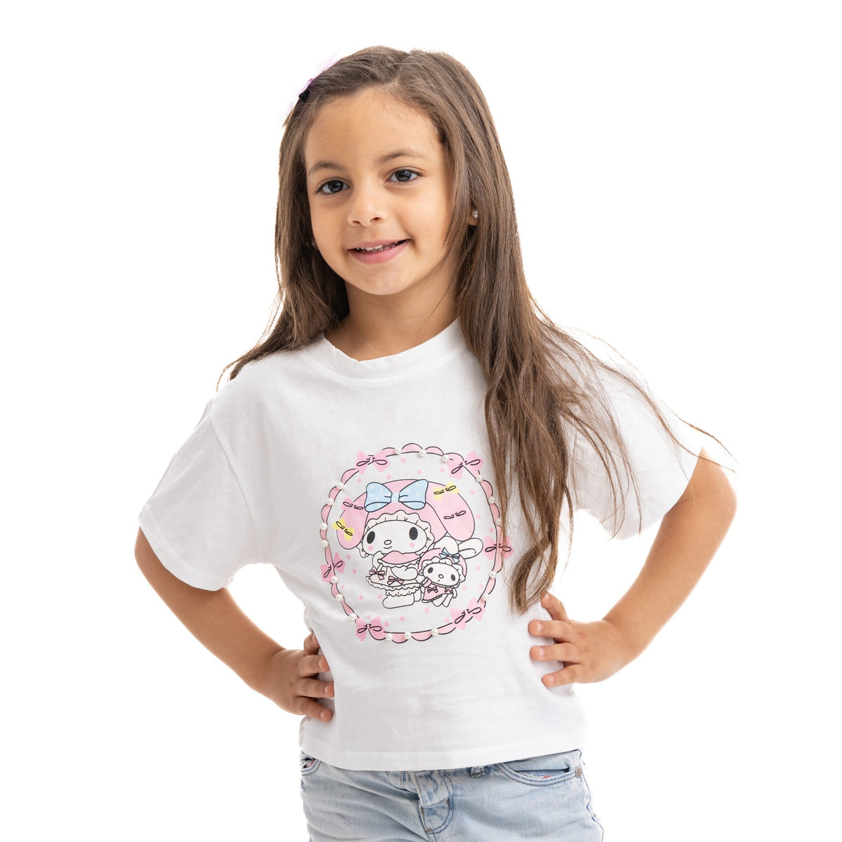 White Half Sleeve Shirt with Chest Print
