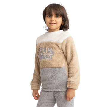 set of white, bayge, and grey shirt with star wars embroidery and grey pants