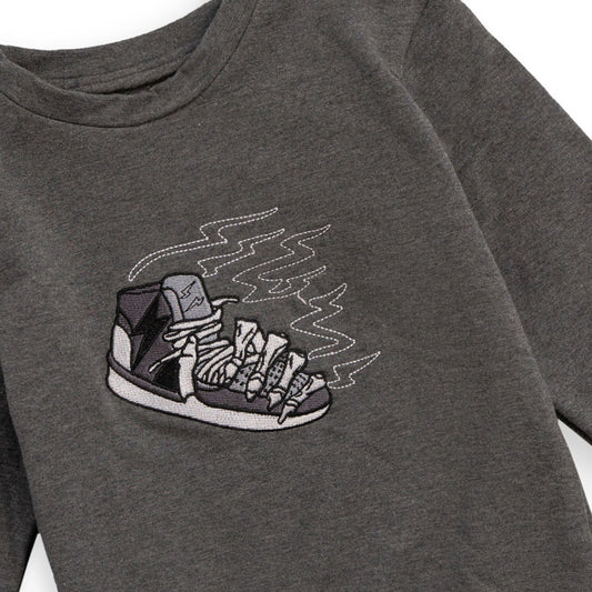 grey sweatshirt with shoes embroidery