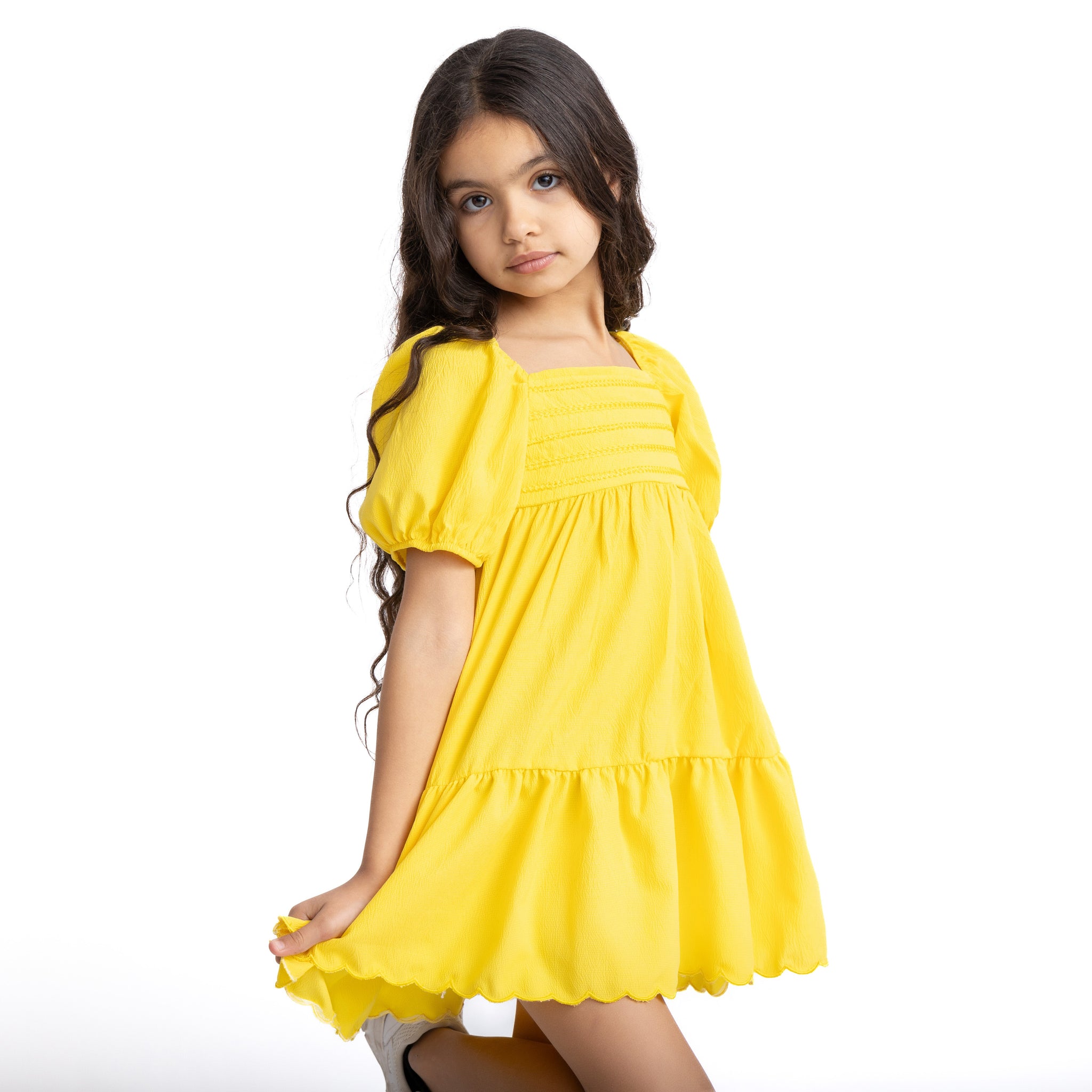 yellow half sleeve dress