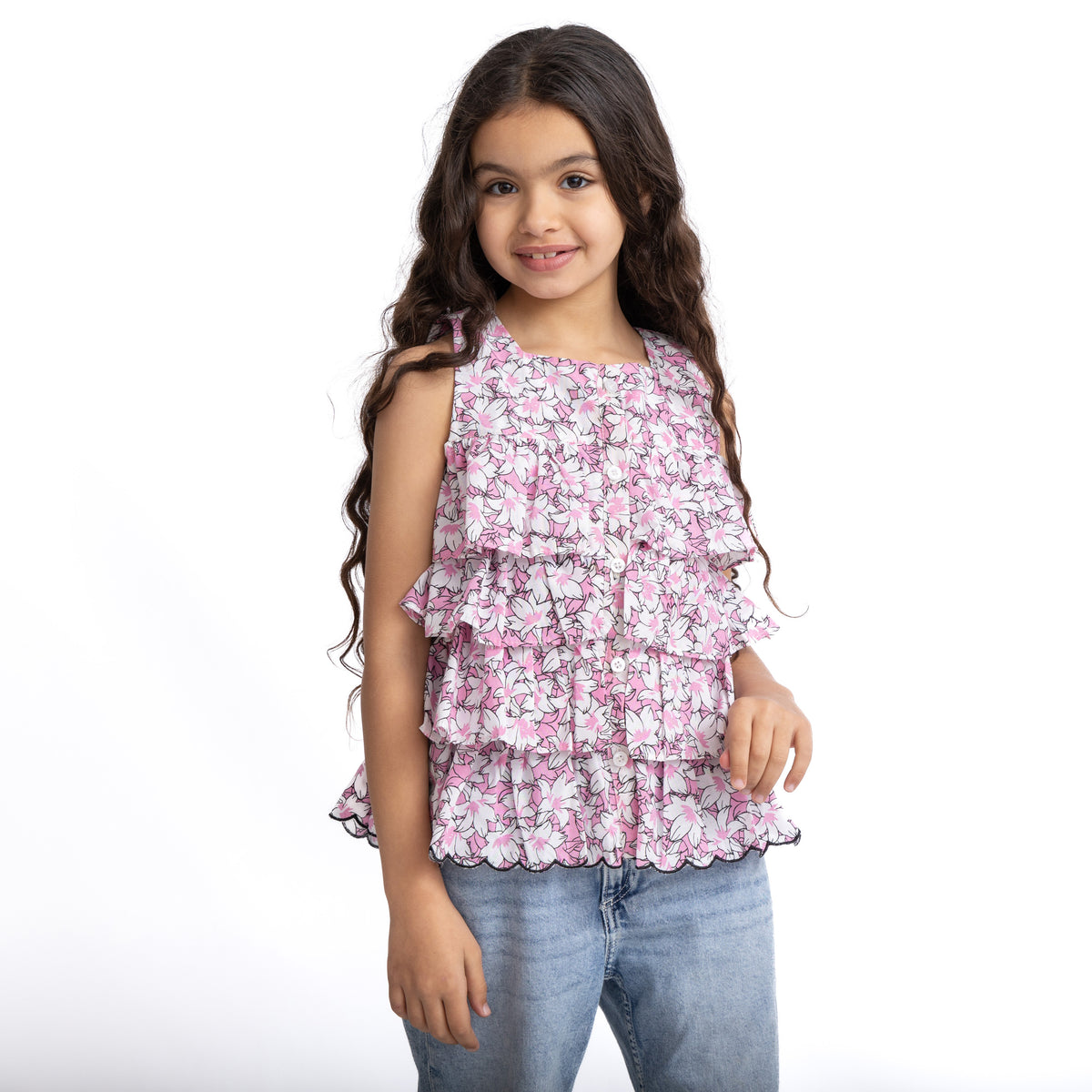 White Pink Blouse with Flower Print