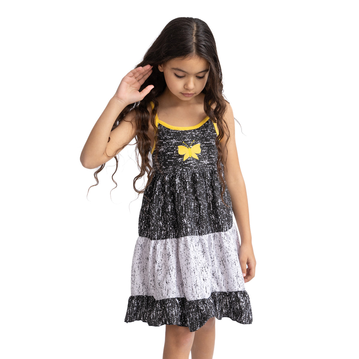 White Black Dress with Flower Stitching