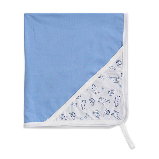 cream*light blue baby blanket with animal print