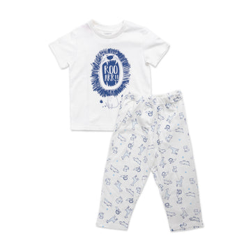 white half sleeve pyjama with lion print